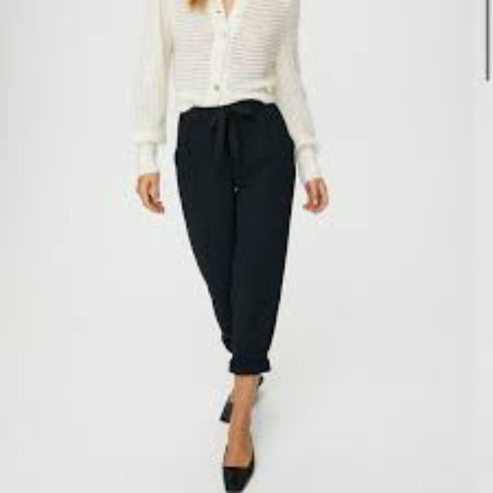 Wilfred Aritzia Allant Black Pants Size 2 Rolled Cuff Cropped Light weight Tie